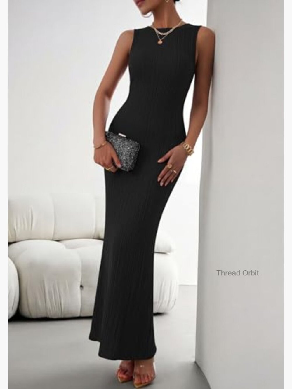 Sleeveless Maxi Bodycon Dress Ribbed Knit Casual Summer Wedding Guest - Picture 6 of 7
